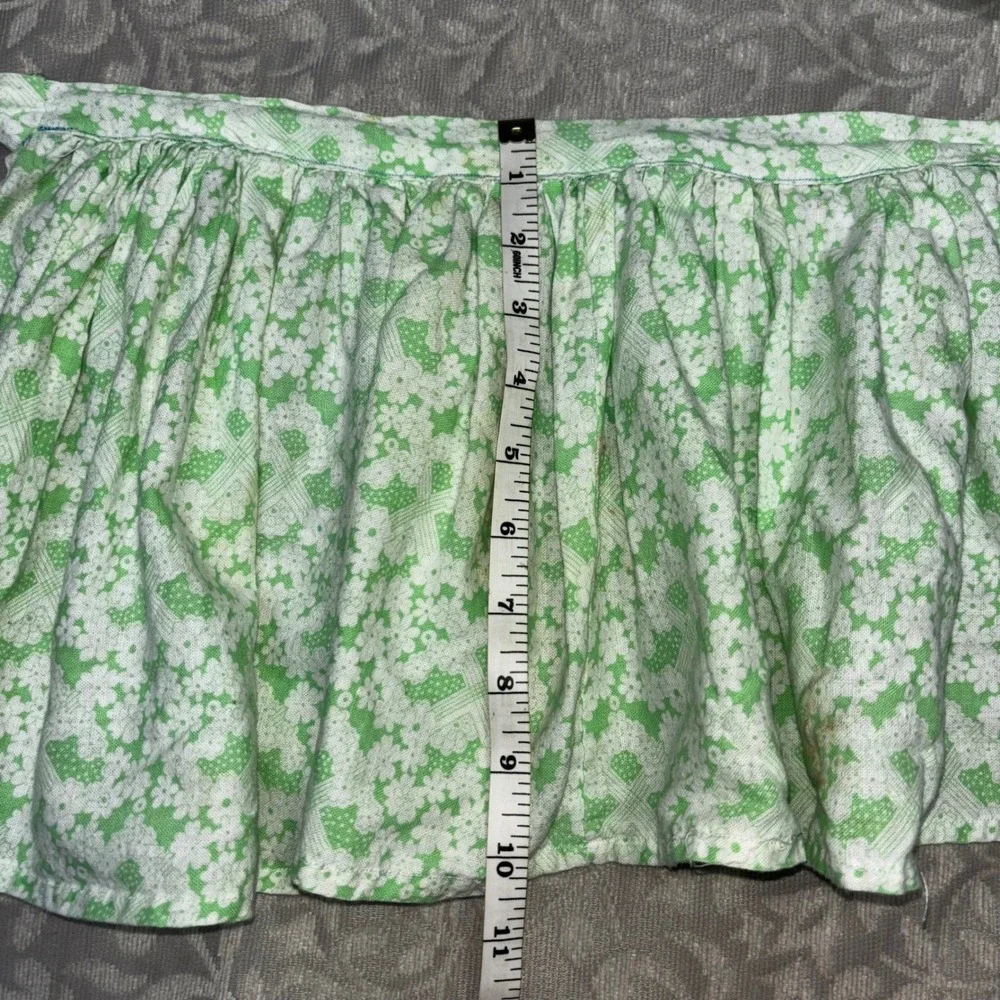 Vintage Green White Floral Calico Half Apron Cottagecore Retro Gathered Waist‎
